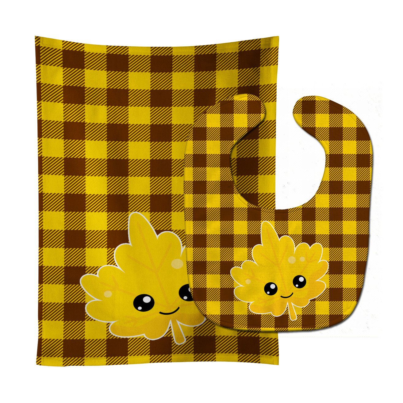 Fall Leaf on Gingham Baby Bib & Burp Cloth Easy-Clean Baby Bib Baby Feeding Accessory Baby Mealtime Essential