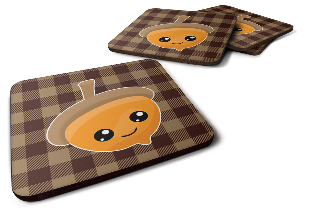 Fall Acorn on Gingham Foam Coasters Set of 4 Cup Coasters for Indoor Outdoor, Tabletop Protection, Anti Slip, Mouse pad Material