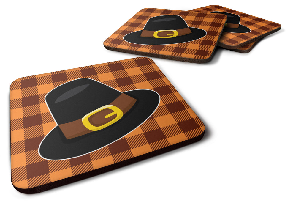 Thanksgiving Pilgrim Hat Foam Coasters Set of 4 Cup Coasters for Indoor Outdoor, Tabletop Protection, Anti Slip, Mouse pad Material