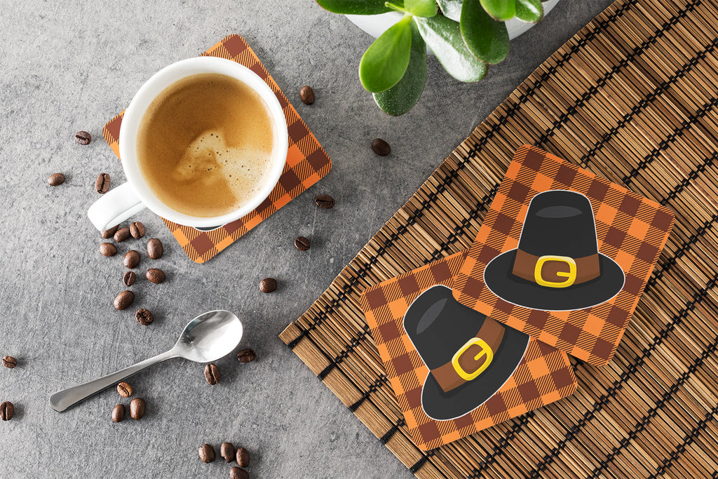 Thanksgiving Pilgrim Hat Foam Coasters Set of 4 Cup Coasters for Indoor Outdoor, Tabletop Protection, Anti Slip, Mouse pad Material
