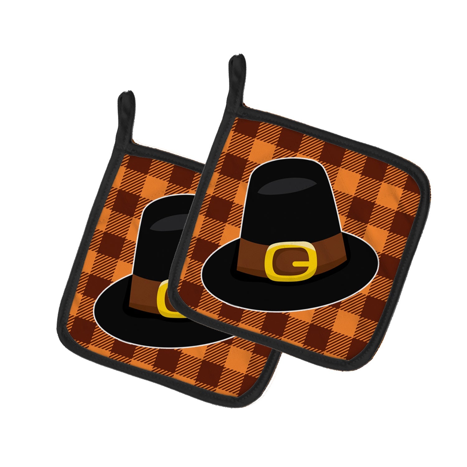 Thanksgiving Pilgrim Hat Pot Holder Set of 2 Heat Resistant Quilted Hot Pads 7.5 x 7.5 Inch, Insulated Kitchen Trivets for Cooking & Baking
