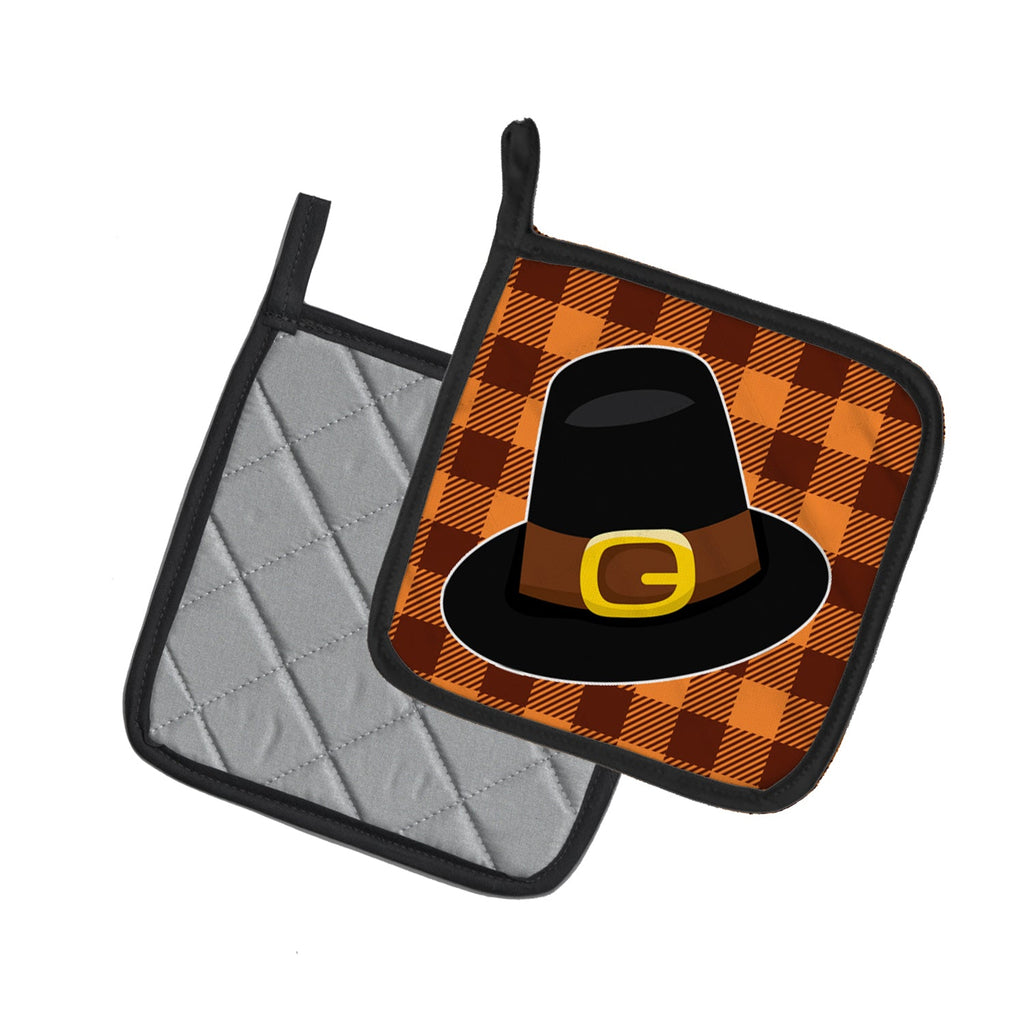 Thanksgiving Pilgrim Hat Pot Holder Set of 2 Heat Resistant Quilted Hot Pads 7.5 x 7.5 Inch, Insulated Kitchen Trivets for Cooking & Baking