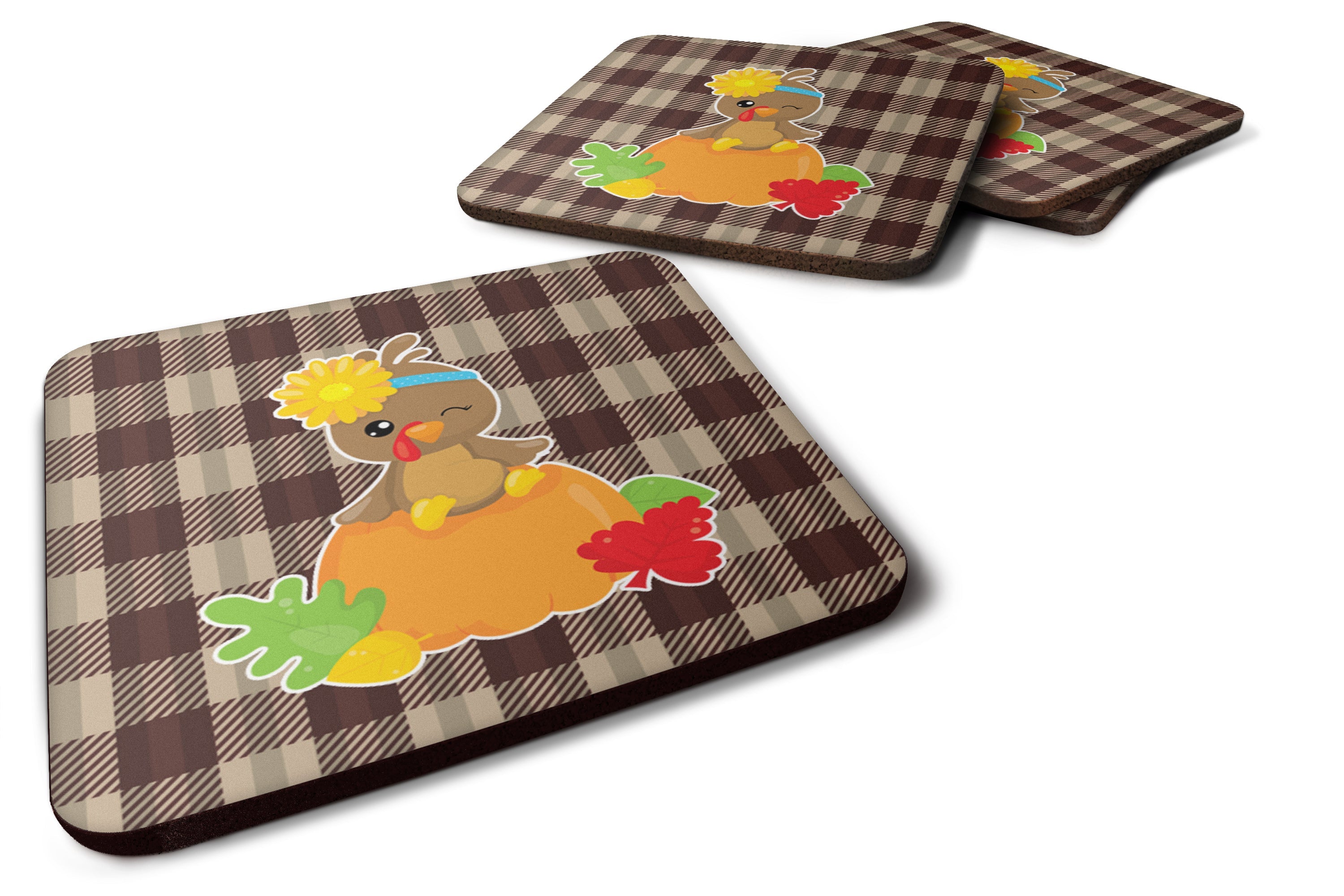 Thanksgiving Baby Turkey Foam Coasters Set of 4 Cup Coasters for Indoor Outdoor, Tabletop Protection, Anti Slip, Mouse pad Material