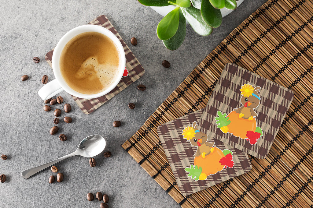 Thanksgiving Baby Turkey Foam Coasters Set of 4 Cup Coasters for Indoor Outdoor, Tabletop Protection, Anti Slip, Mouse pad Material