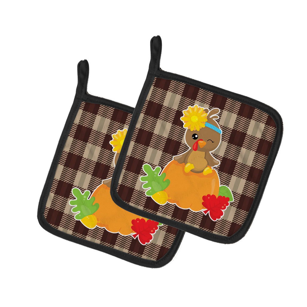 Thanksgiving Baby Turkey Pot Holder Set of 2 Heat Resistant Quilted Hot Pads 7.5 x 7.5 Inch, Insulated Kitchen Trivets for Cooking & Baking