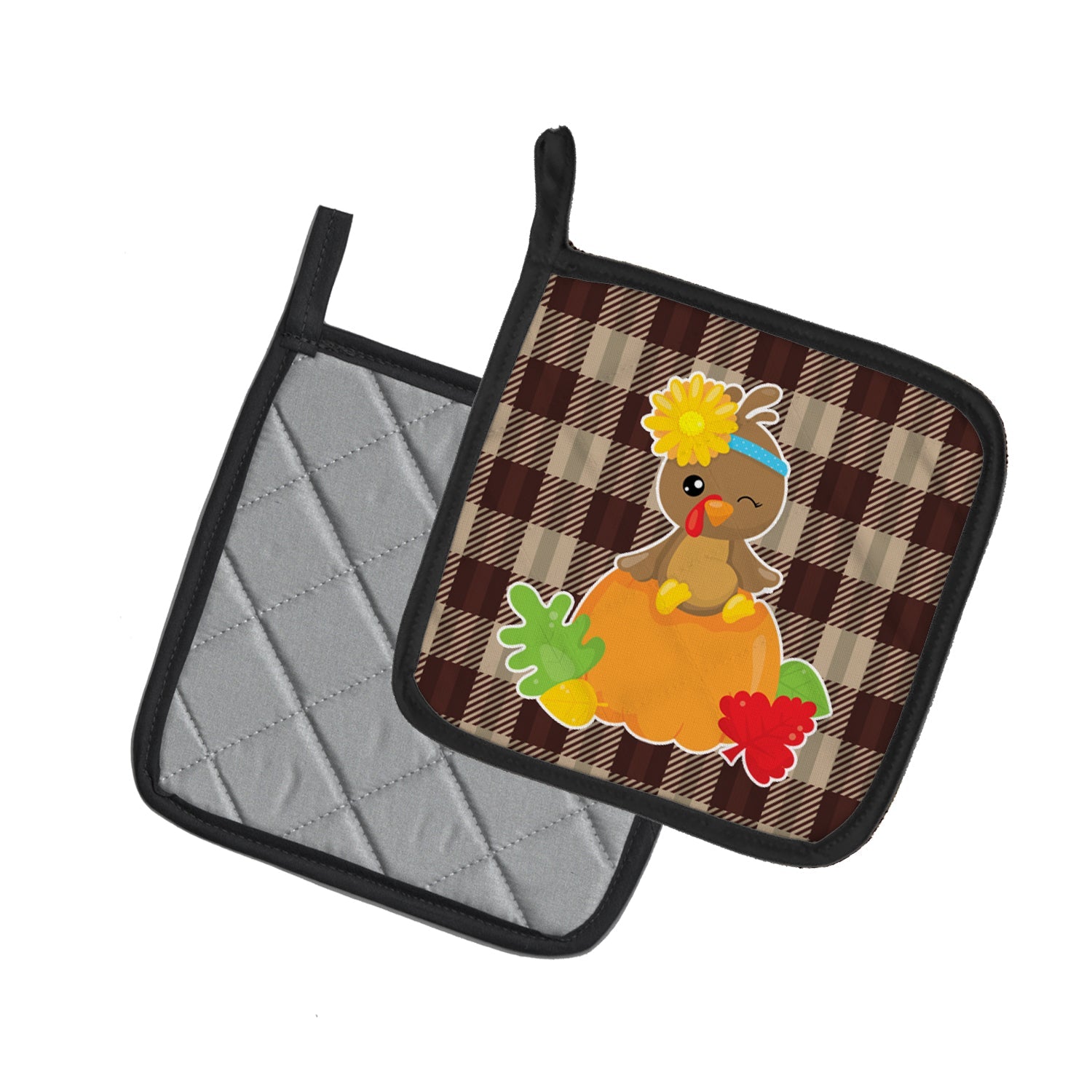 Thanksgiving Baby Turkey Pot Holder Set of 2 Heat Resistant Quilted Hot Pads 7.5 x 7.5 Inch, Insulated Kitchen Trivets for Cooking & Baking