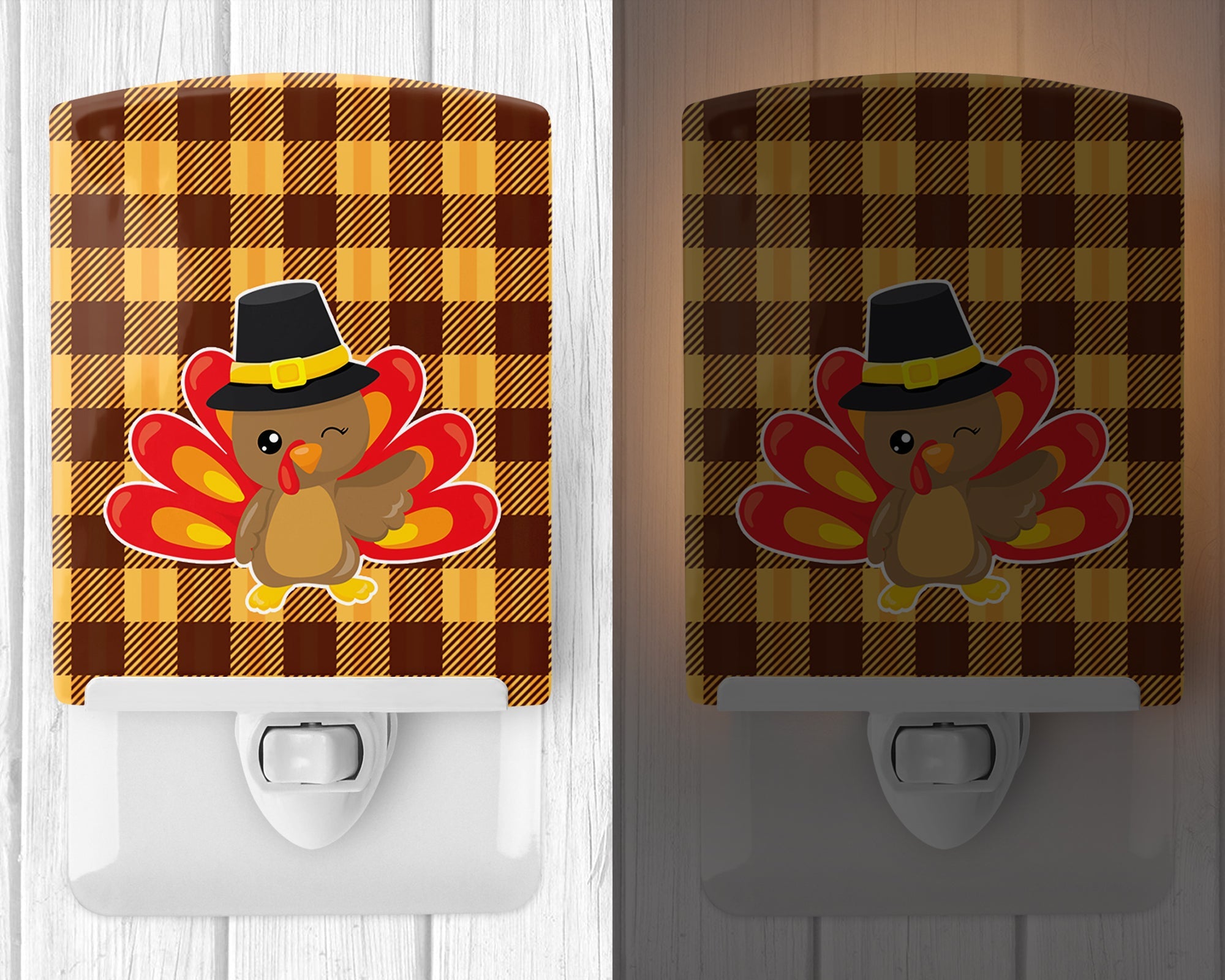 Thanksgiving Turkey Wink Ceramic Night Light Compact, UL-Certified, Ideal for Bedroom, Bathroom, Nursery, Hallway, Kitchen, 6x4x3, Multicolor