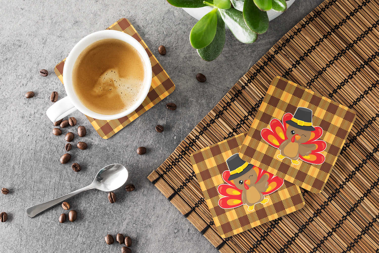 Thanksgiving Turkey Wink Foam Coasters Set of 4 Cup Coasters for Indoor Outdoor, Tabletop Protection, Anti Slip, Mouse pad Material