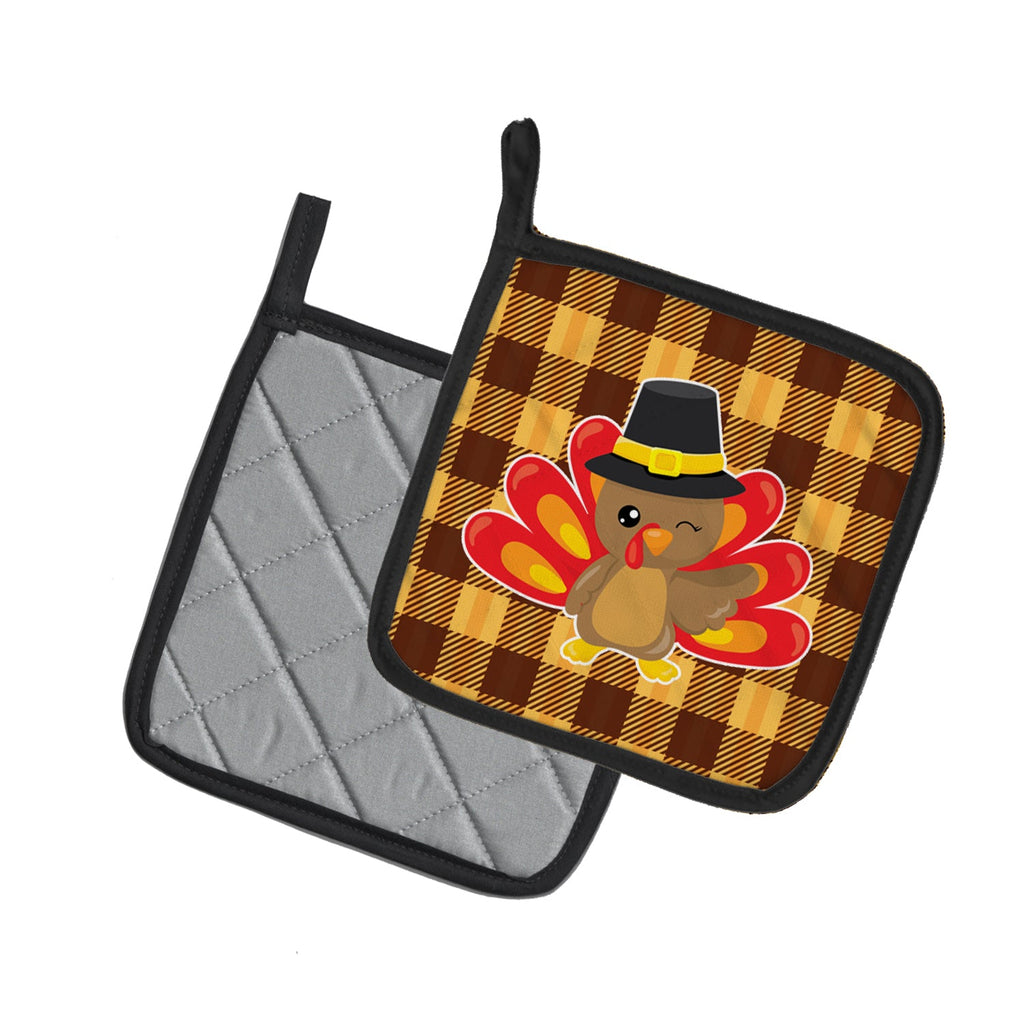 Thanksgiving Turkey Wink Pot Holder Set of 2 Heat Resistant Quilted Hot Pads 7.5 x 7.5 Inch, Insulated Kitchen Trivets for Cooking & Baking