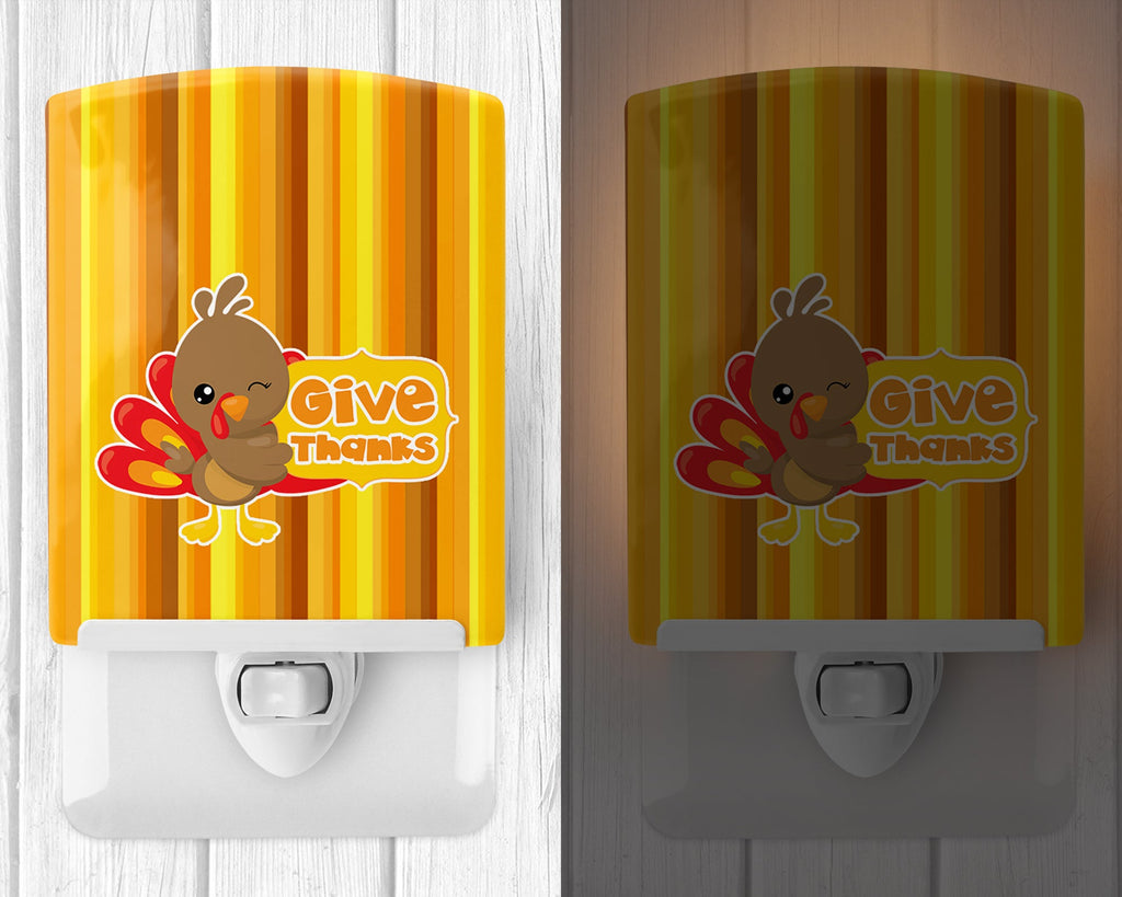 Thanksgiving Turkey Give Thanks Ceramic Night Light Compact, UL-Certified, Ideal for Bedroom, Bathroom, Nursery, Hallway, Kitchen, 6x4x3, Multicolor