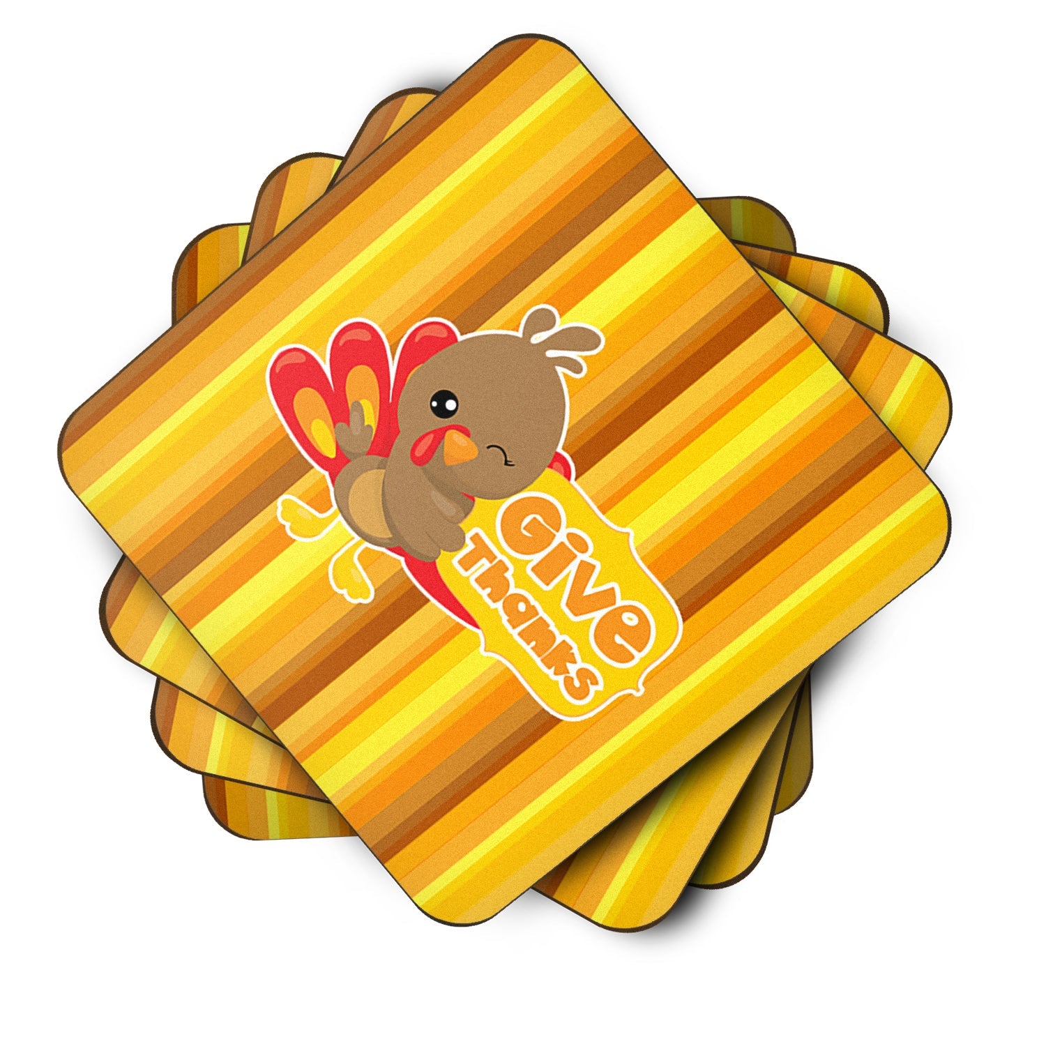 Thanksgiving Turkey Give Thanks Foam Coasters Set of 4 Cup Coasters for Indoor Outdoor, Tabletop Protection, Anti Slip, Mouse pad Material