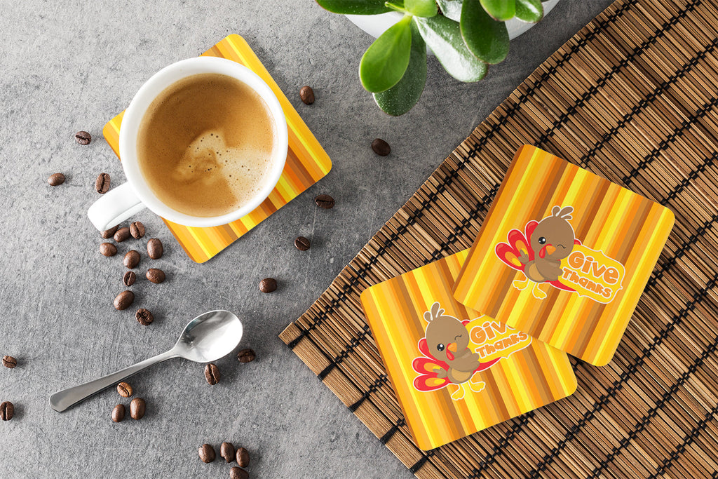 Thanksgiving Turkey Give Thanks Foam Coasters Set of 4 Cup Coasters for Indoor Outdoor, Tabletop Protection, Anti Slip, Mouse pad Material