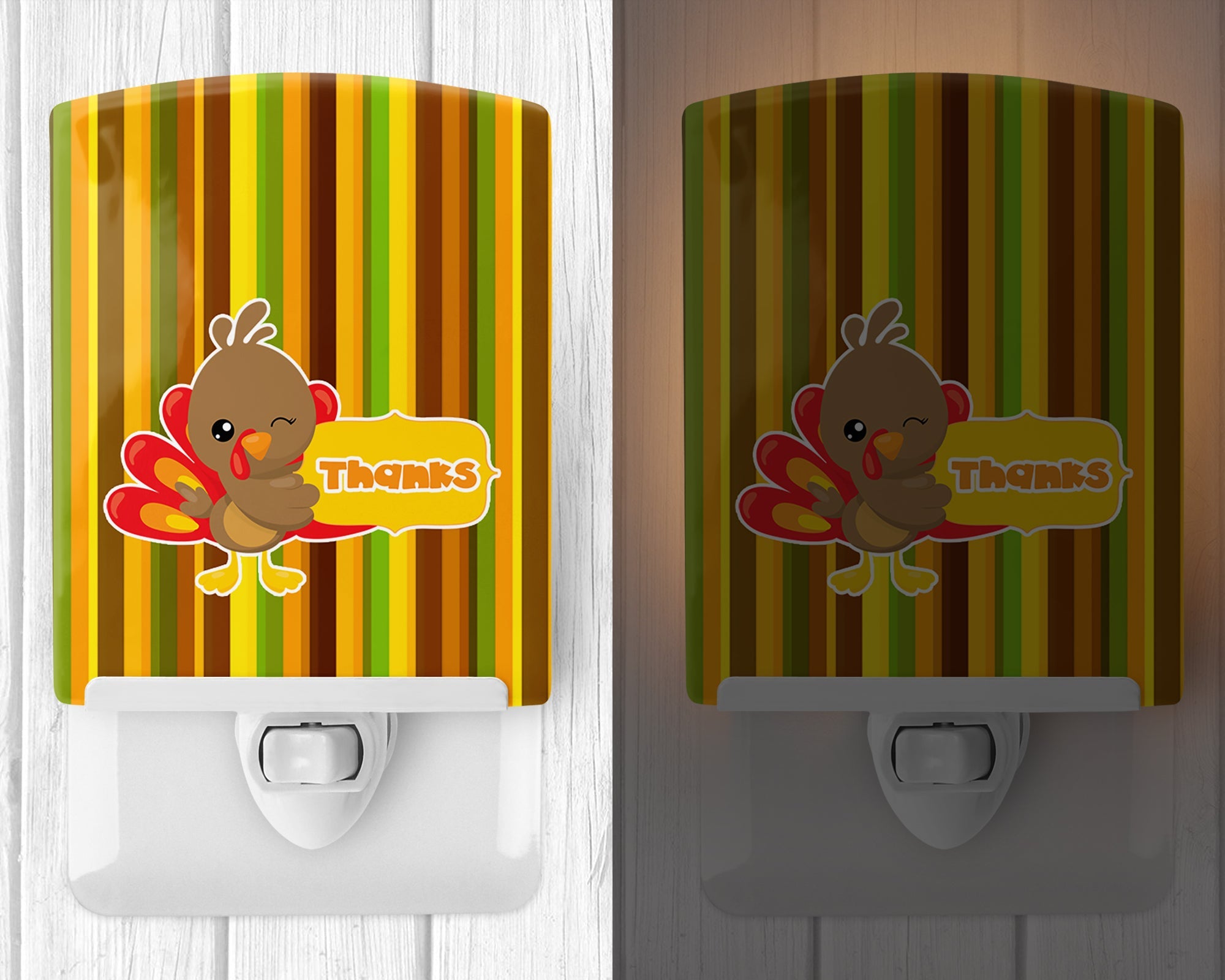Thanksgiving Turkey Thanks Ceramic Night Light Compact, UL-Certified, Ideal for Bedroom, Bathroom, Nursery, Hallway, Kitchen, 6x4x3, Multicolor