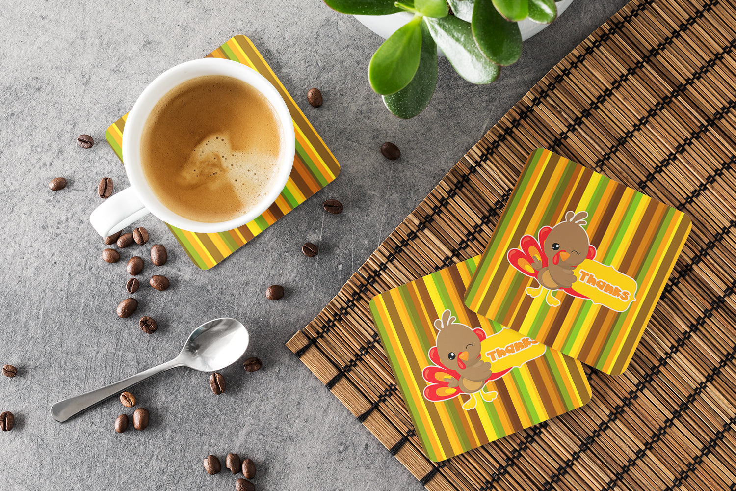 Thanksgiving Turkey Thanks Foam Coasters Set of 4 Cup Coasters for Indoor Outdoor, Tabletop Protection, Anti Slip, Mouse pad Material