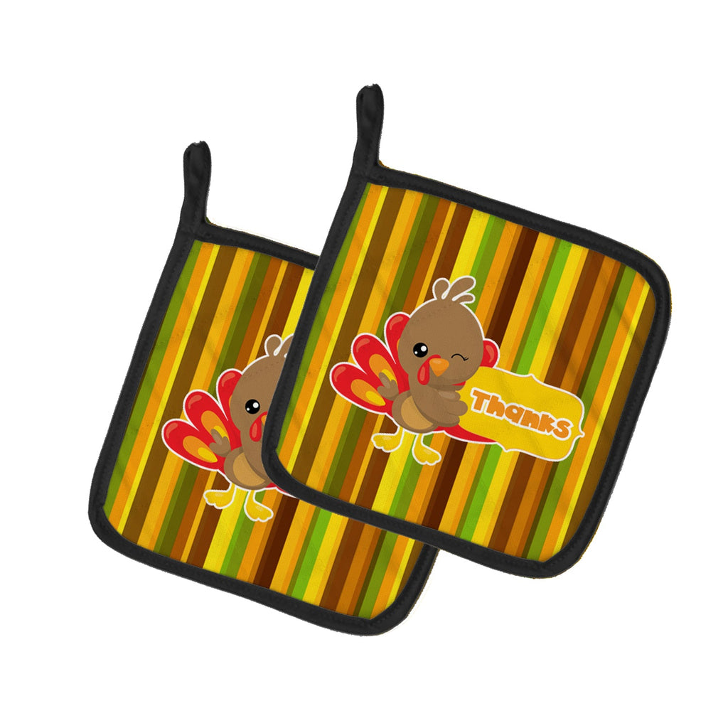 Thanksgiving Turkey Thanks Pot Holder Set of 2 Heat Resistant Quilted Hot Pads 7.5 x 7.5 Inch, Insulated Kitchen Trivets for Cooking & Baking