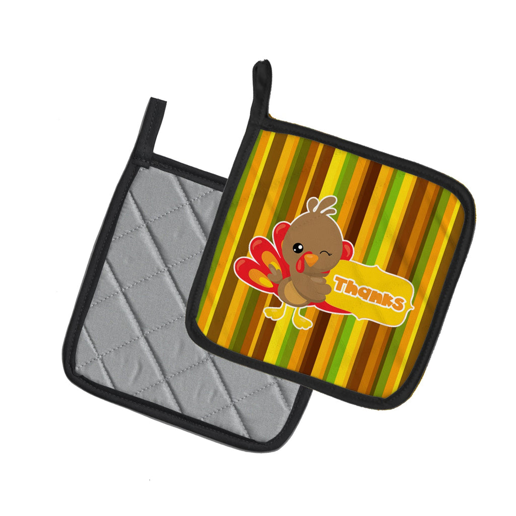 Thanksgiving Turkey Thanks Pot Holder Set of 2 Heat Resistant Quilted Hot Pads 7.5 x 7.5 Inch, Insulated Kitchen Trivets for Cooking & Baking