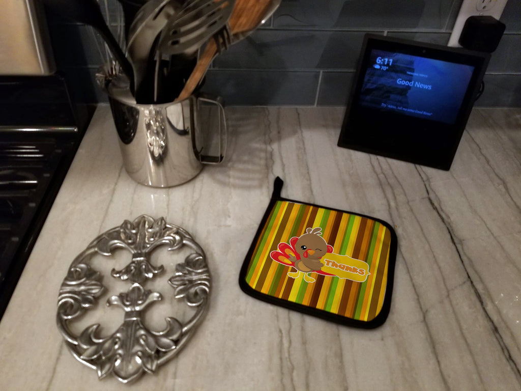 Thanksgiving Turkey Thanks Pot Holder Set of 2 Heat Resistant Quilted Hot Pads 7.5 x 7.5 Inch, Insulated Kitchen Trivets for Cooking & Baking