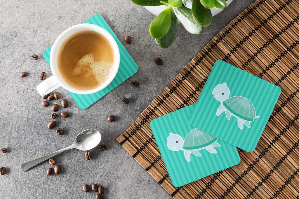 Sea Turtle Foam Coasters Set of 4 Cup Coasters for Indoor Outdoor, Tabletop Protection, Anti Slip, Mouse pad Material