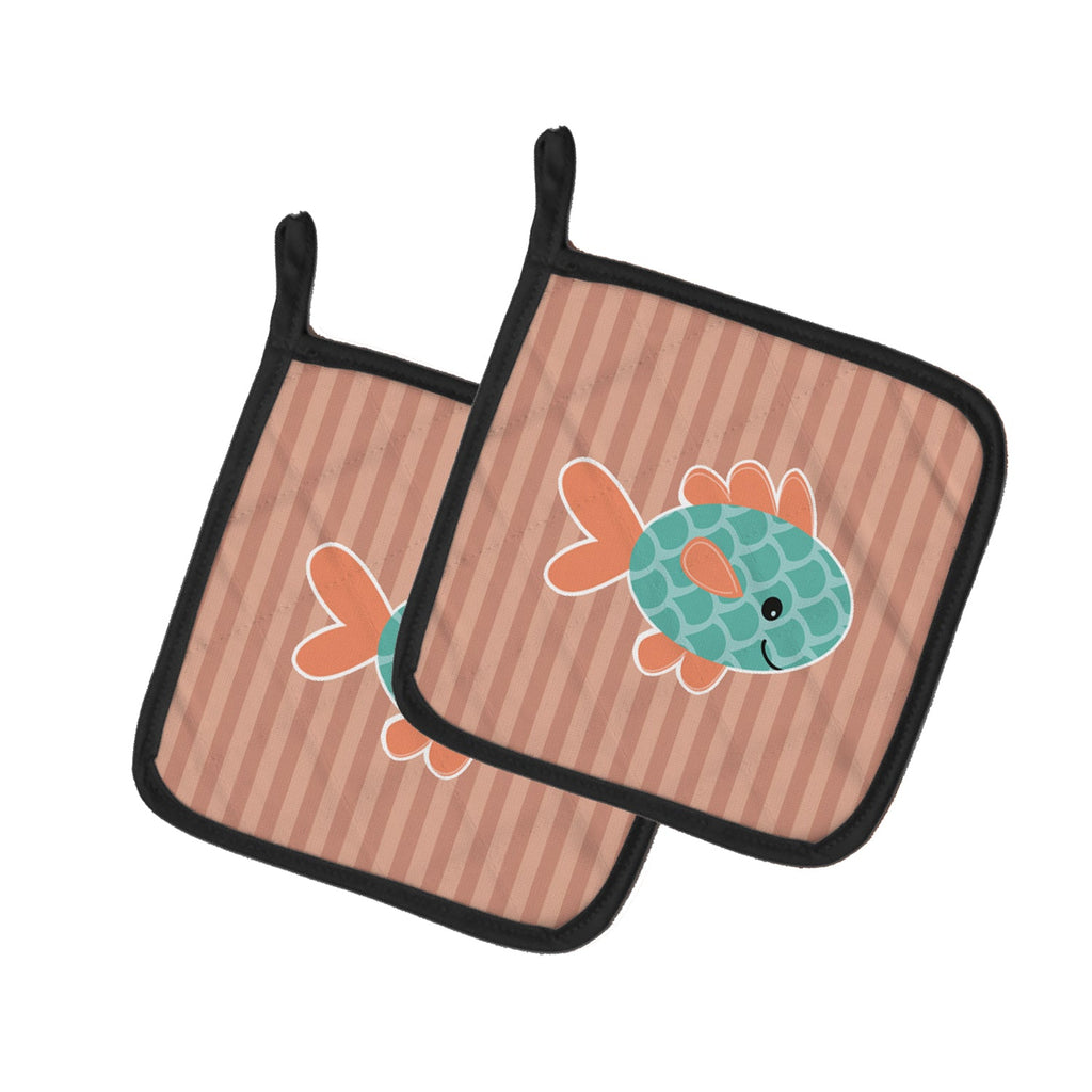 Fish Pot Holder Set of 2 Heat Resistant Quilted Hot Pads 7.5 x 7.5 Inch, Insulated Kitchen Trivets for Cooking & Baking