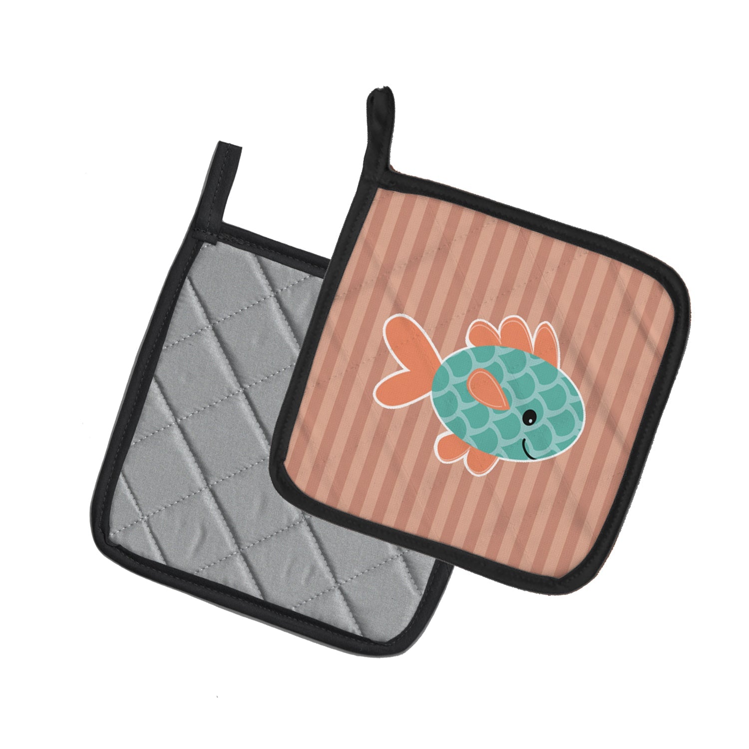 Fish Pot Holder Set of 2 Heat Resistant Quilted Hot Pads 7.5 x 7.5 Inch, Insulated Kitchen Trivets for Cooking & Baking