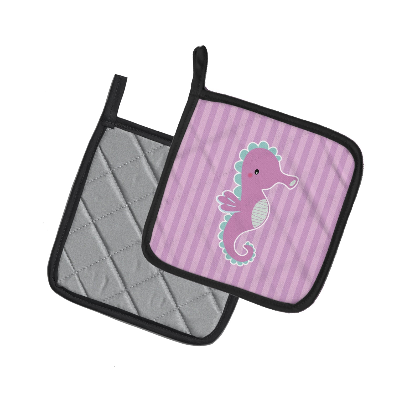 Seahorse Pot Holder Set of 2 Heat Resistant Quilted Hot Pads 7.5 x 7.5 Inch, Insulated Kitchen Trivets for Cooking & Baking