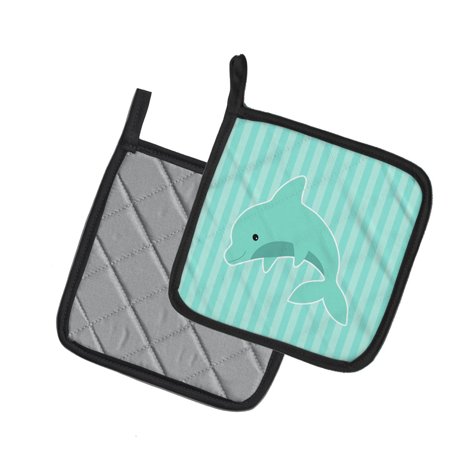 Dolphin Pot Holder Set of 2 Heat Resistant Quilted Hot Pads 7.5 x 7.5 Inch, Insulated Kitchen Trivets for Cooking & Baking