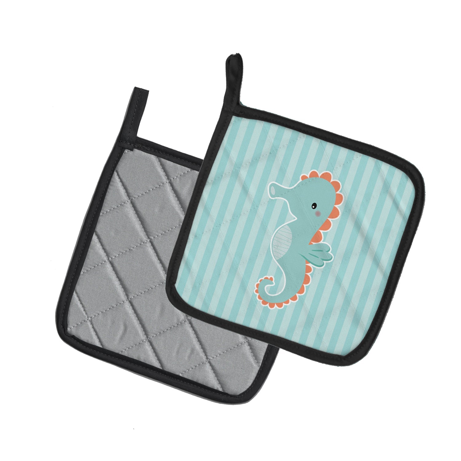 Seahorse Pot Holder Set of 2 Heat Resistant Quilted Hot Pads 7.5 x 7.5 Inch, Insulated Kitchen Trivets for Cooking & Baking