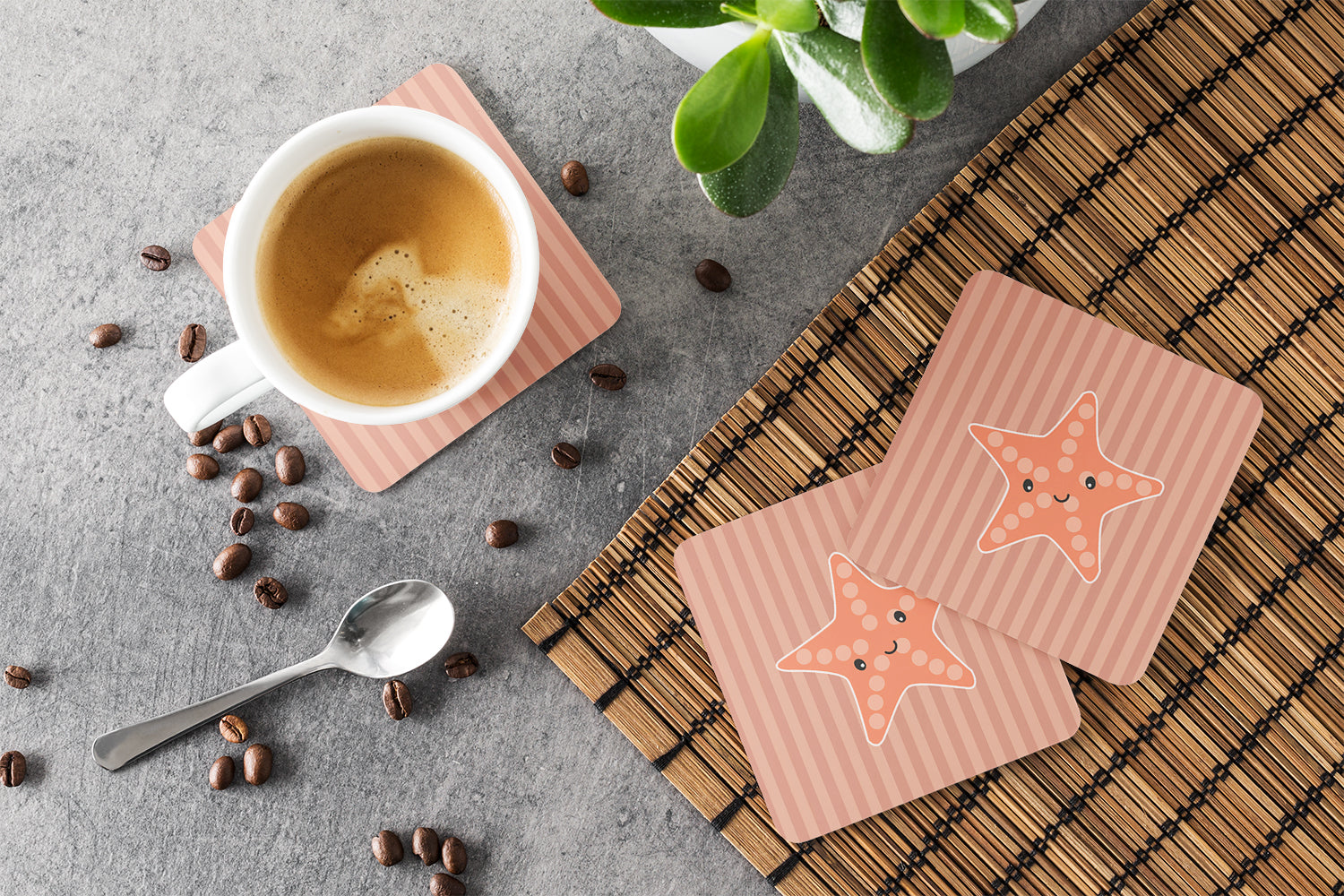 Starfish Foam Coasters Set of 4 Cup Coasters for Indoor Outdoor, Tabletop Protection, Anti Slip, Mouse pad Material