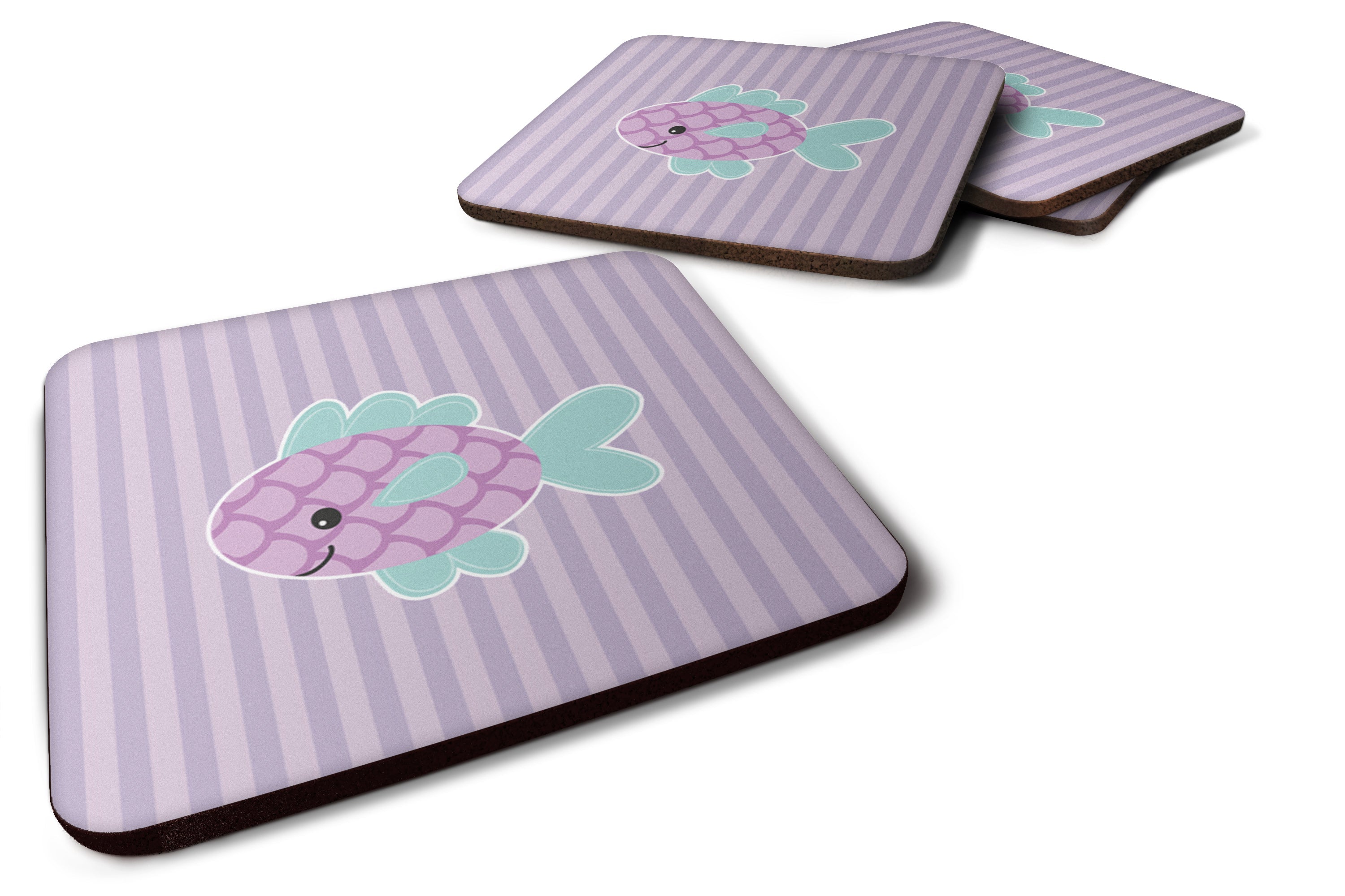 Purple Fish Foam Coasters Set of 4 Cup Coasters for Indoor Outdoor, Tabletop Protection, Anti Slip, Mouse pad Material