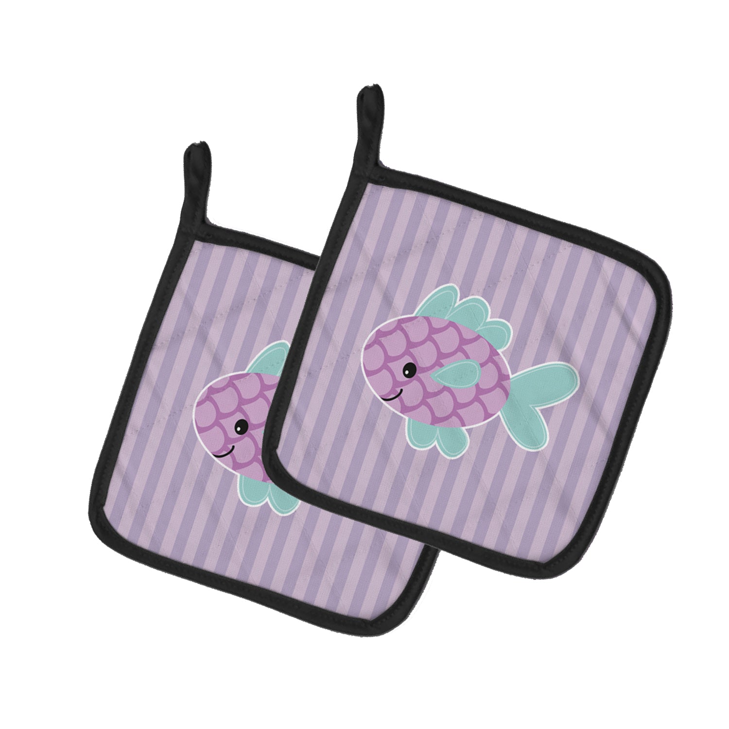 Purple Fish Pot Holder Set of 2 Heat Resistant Quilted Hot Pads 7.5 x 7.5 Inch, Insulated Kitchen Trivets for Cooking & Baking