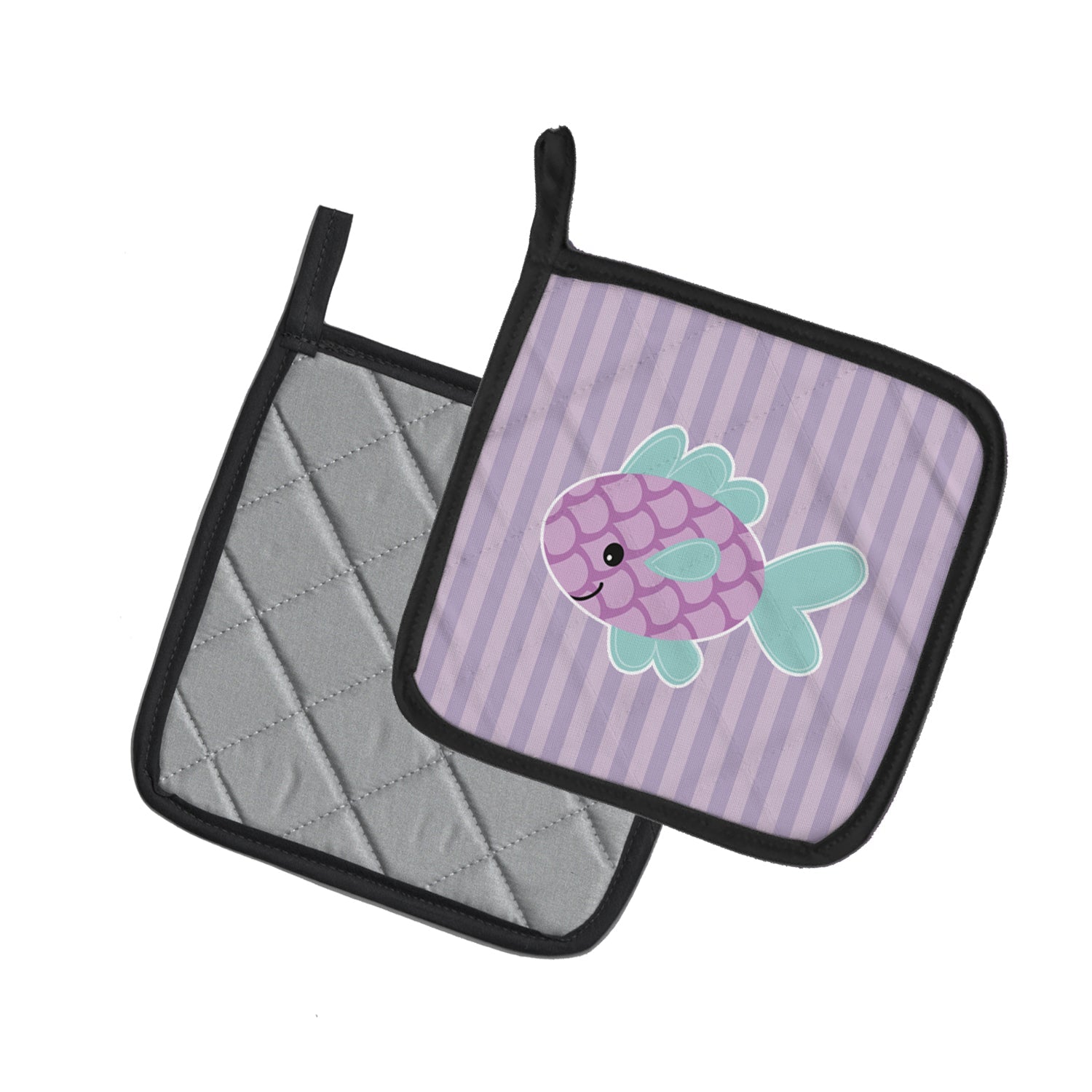 Purple Fish Pot Holder Set of 2 Heat Resistant Quilted Hot Pads 7.5 x 7.5 Inch, Insulated Kitchen Trivets for Cooking & Baking