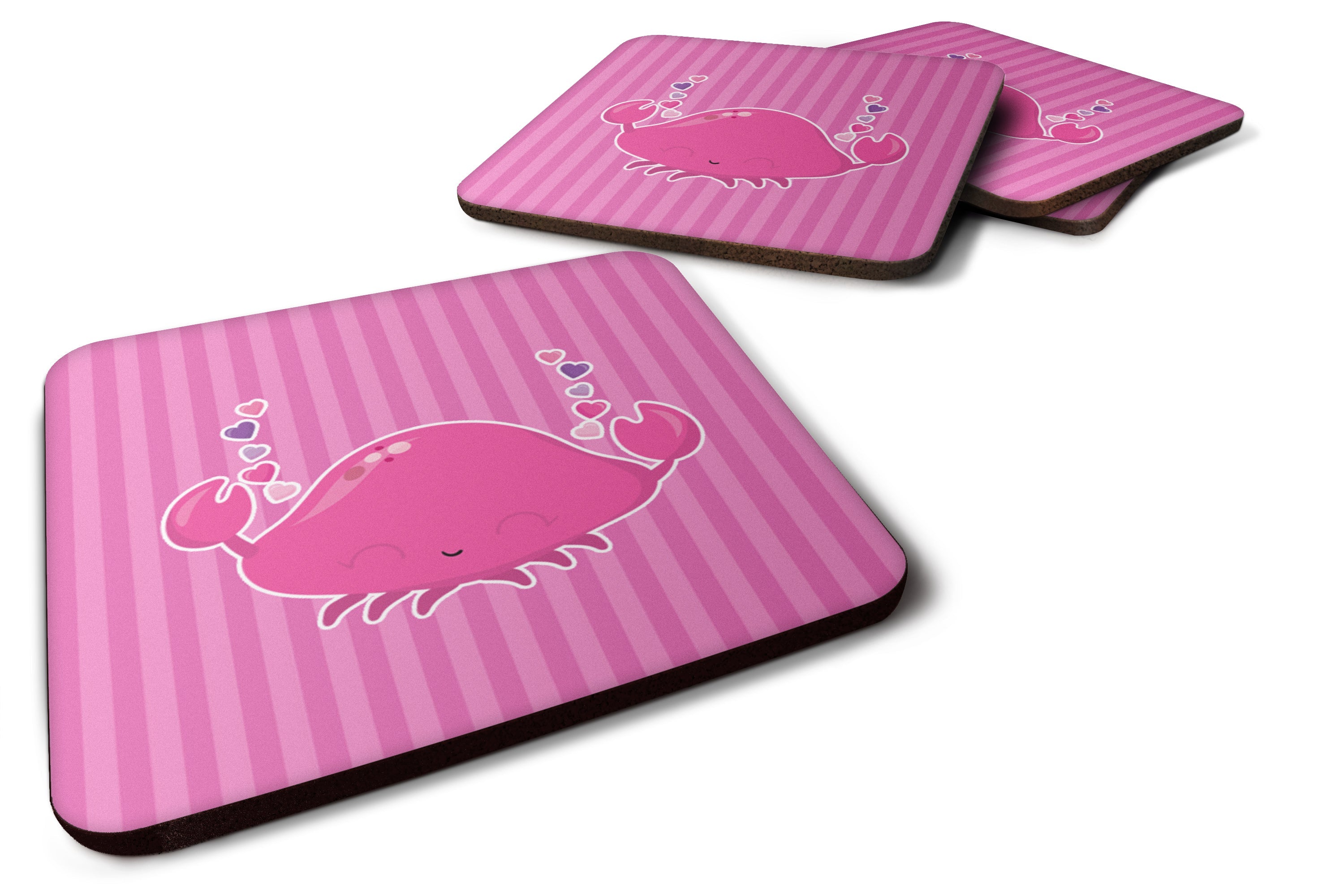 Pink Crab Foam Coasters Set of 4 Cup Coasters for Indoor Outdoor, Tabletop Protection, Anti Slip, Mouse pad Material