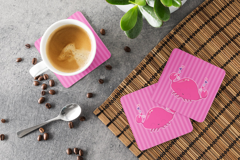Pink Crab Foam Coasters Set of 4 Cup Coasters for Indoor Outdoor, Tabletop Protection, Anti Slip, Mouse pad Material