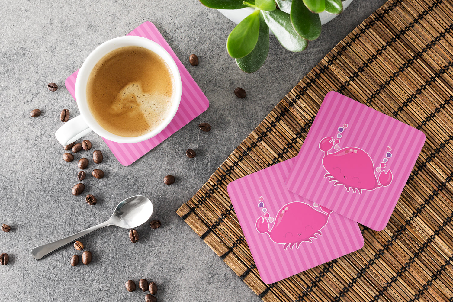 Pink Crab Foam Coasters Set of 4 Cup Coasters for Indoor Outdoor, Tabletop Protection, Anti Slip, Mouse pad Material