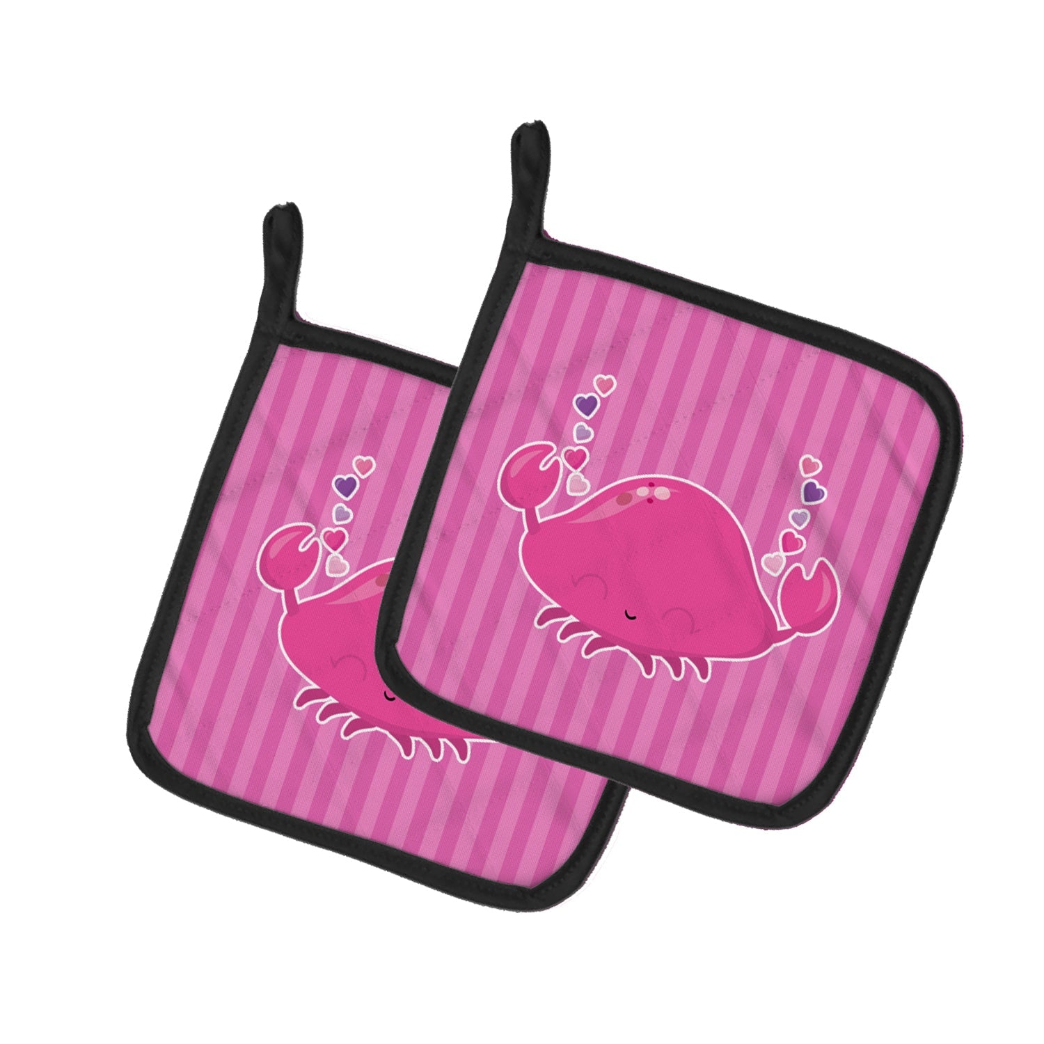 Pink Crab Pot Holder Set of 2 Heat Resistant Quilted Hot Pads 7.5 x 7.5 Inch, Insulated Kitchen Trivets for Cooking & Baking