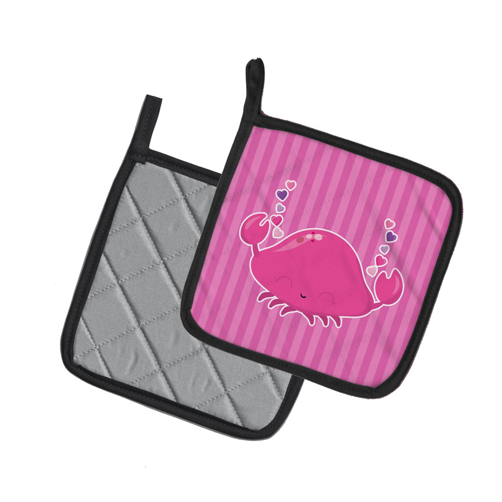 Pink Crab Pot Holder Set of 2 Heat Resistant Quilted Hot Pads 7.5 x 7.5 Inch, Insulated Kitchen Trivets for Cooking & Baking