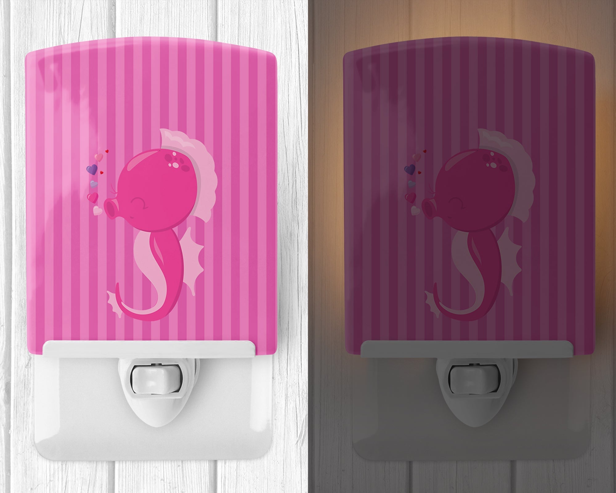 Pink Seahorse Ceramic Night Light Compact, UL-Certified, Ideal for Bedroom, Bathroom, Nursery, Hallway, Kitchen, 6x4x3, Multicolor