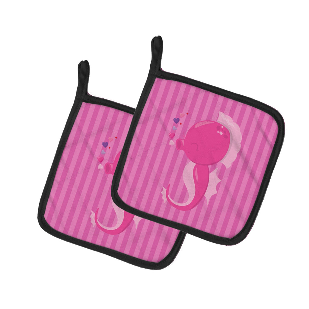 Pink Seahorse Pot Holder Set of 2 Heat Resistant Quilted Hot Pads 7.5 x 7.5 Inch, Insulated Kitchen Trivets for Cooking & Baking