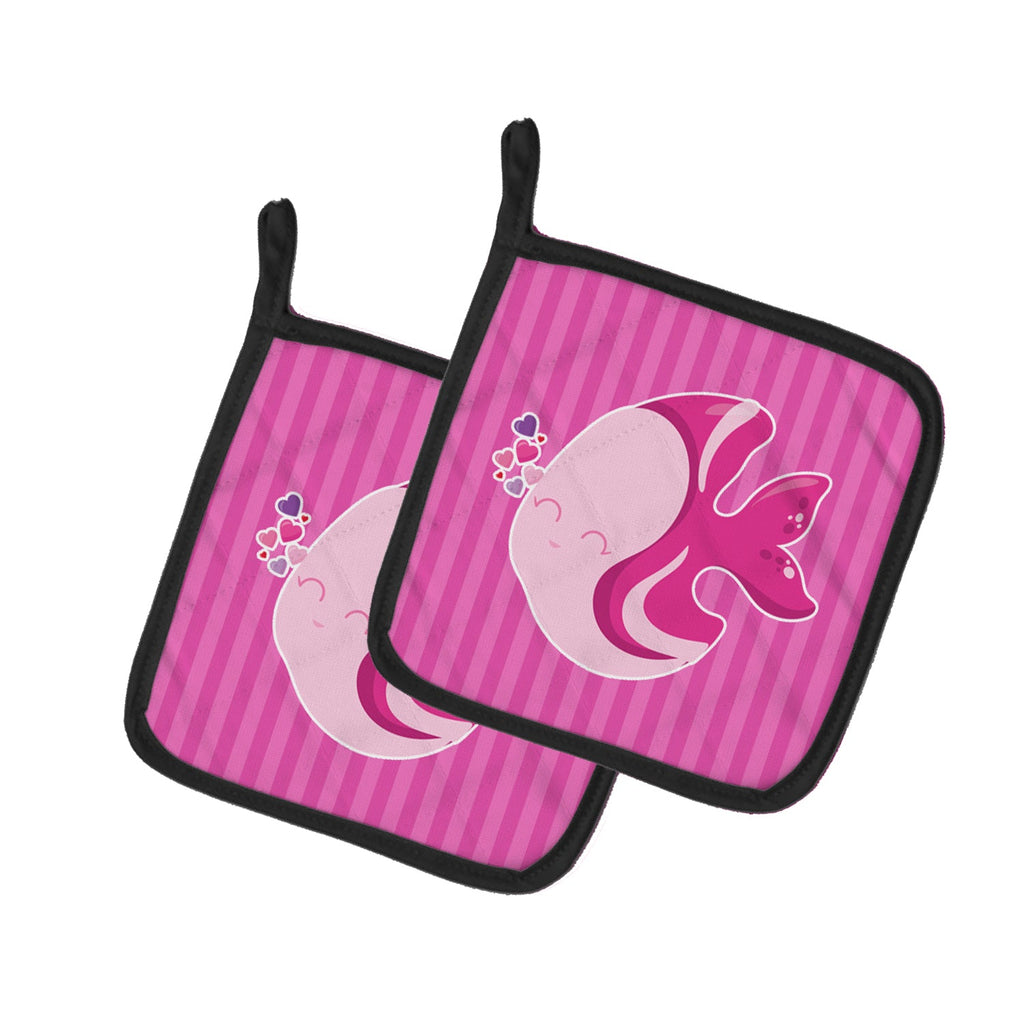 Pink Fish Pot Holder Set of 2 Heat Resistant Quilted Hot Pads 7.5 x 7.5 Inch, Insulated Kitchen Trivets for Cooking & Baking