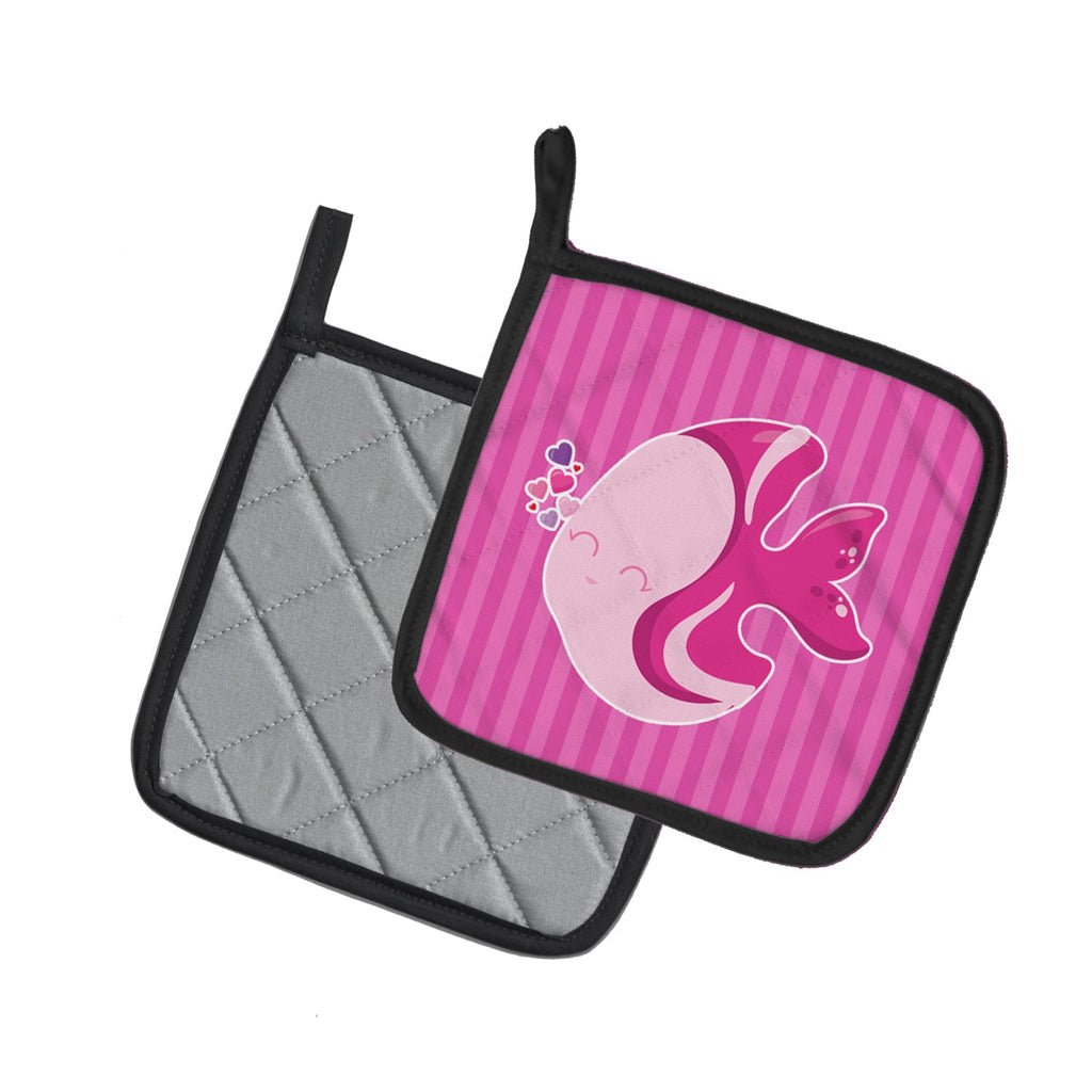 Pink Fish Pot Holder Set of 2 Heat Resistant Quilted Hot Pads 7.5 x 7.5 Inch, Insulated Kitchen Trivets for Cooking & Baking