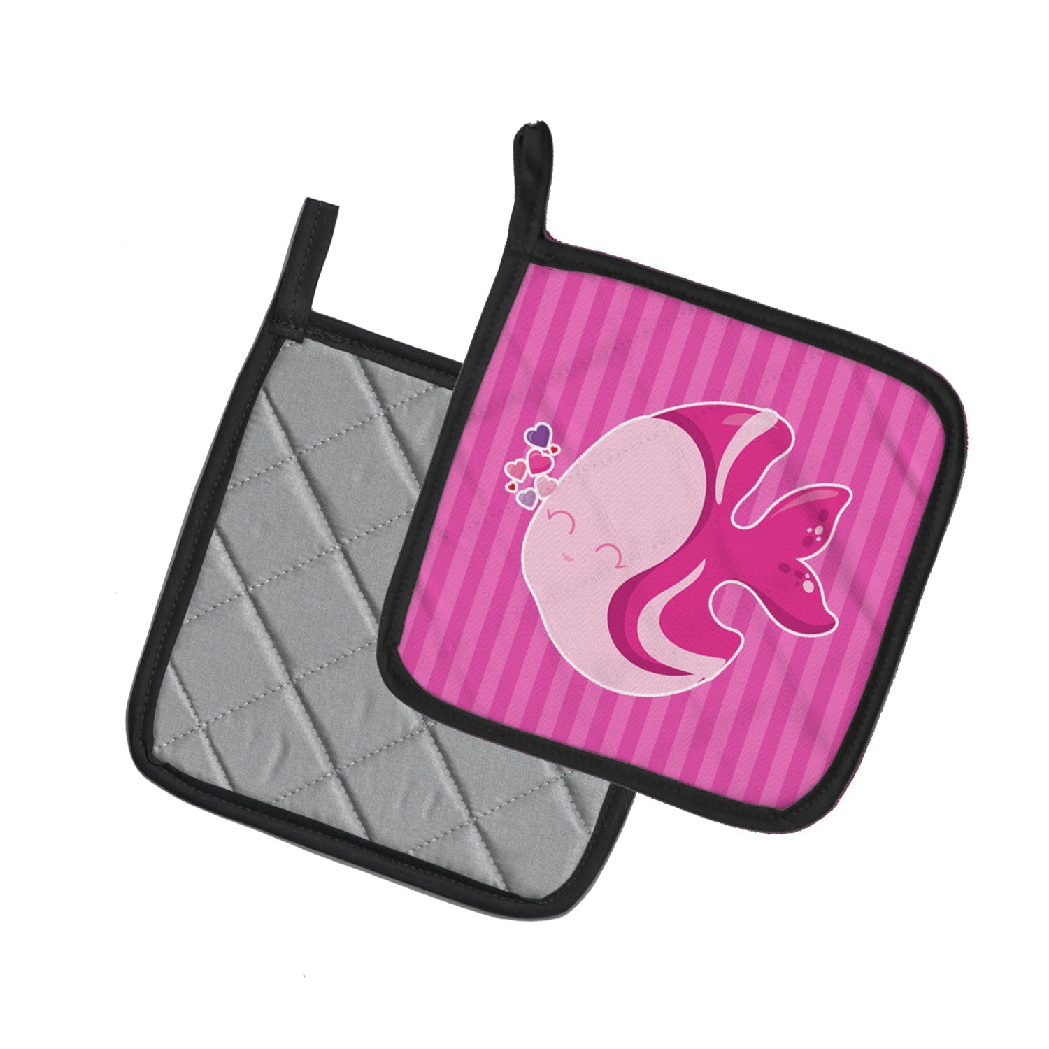 Pink Fish Pot Holder Set of 2 Heat Resistant Quilted Hot Pads 7.5 x 7.5 Inch, Insulated Kitchen Trivets for Cooking & Baking