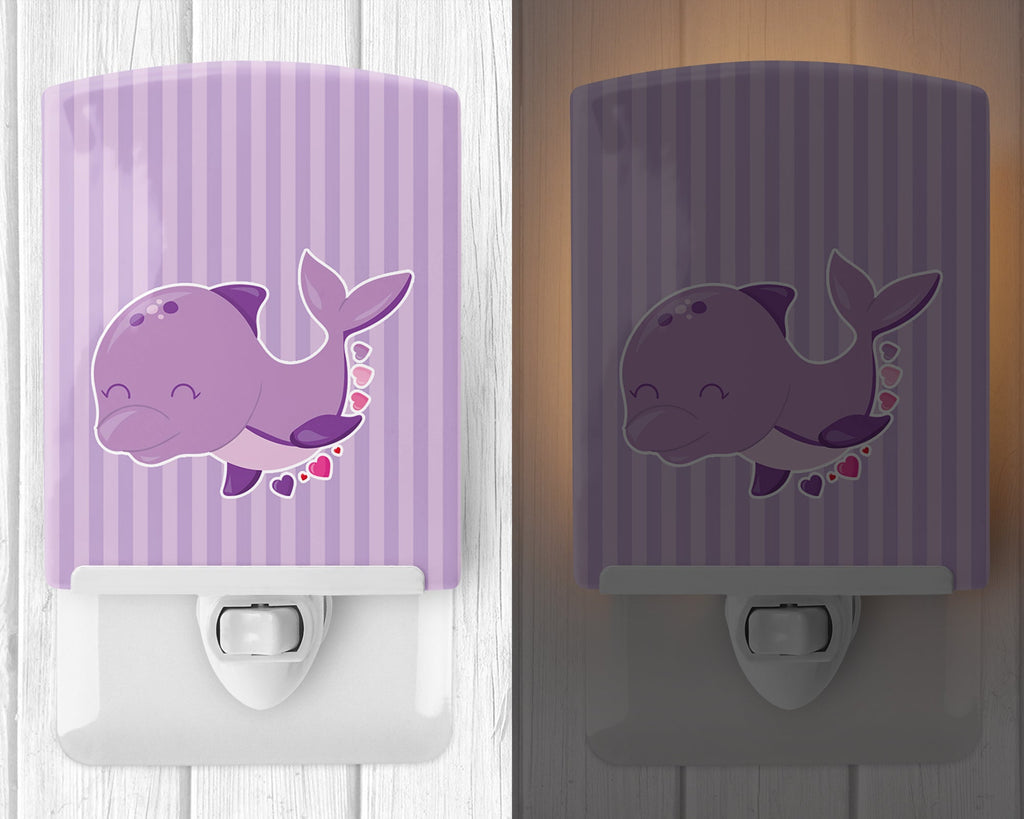 Purple Dolphin Ceramic Night Light Compact, UL-Certified, Ideal for Bedroom, Bathroom, Nursery, Hallway, Kitchen, 6x4x3, Multicolor