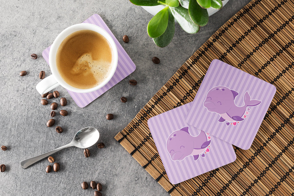 Purple Dolphin Foam Coasters Set of 4 Cup Coasters for Indoor Outdoor, Tabletop Protection, Anti Slip, Mouse pad Material