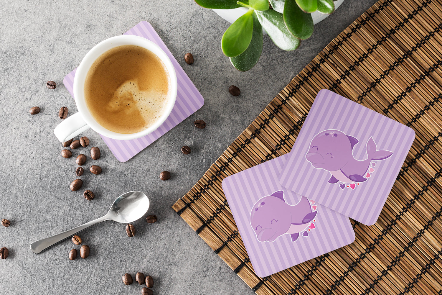 Purple Dolphin Foam Coasters Set of 4 Cup Coasters for Indoor Outdoor, Tabletop Protection, Anti Slip, Mouse pad Material