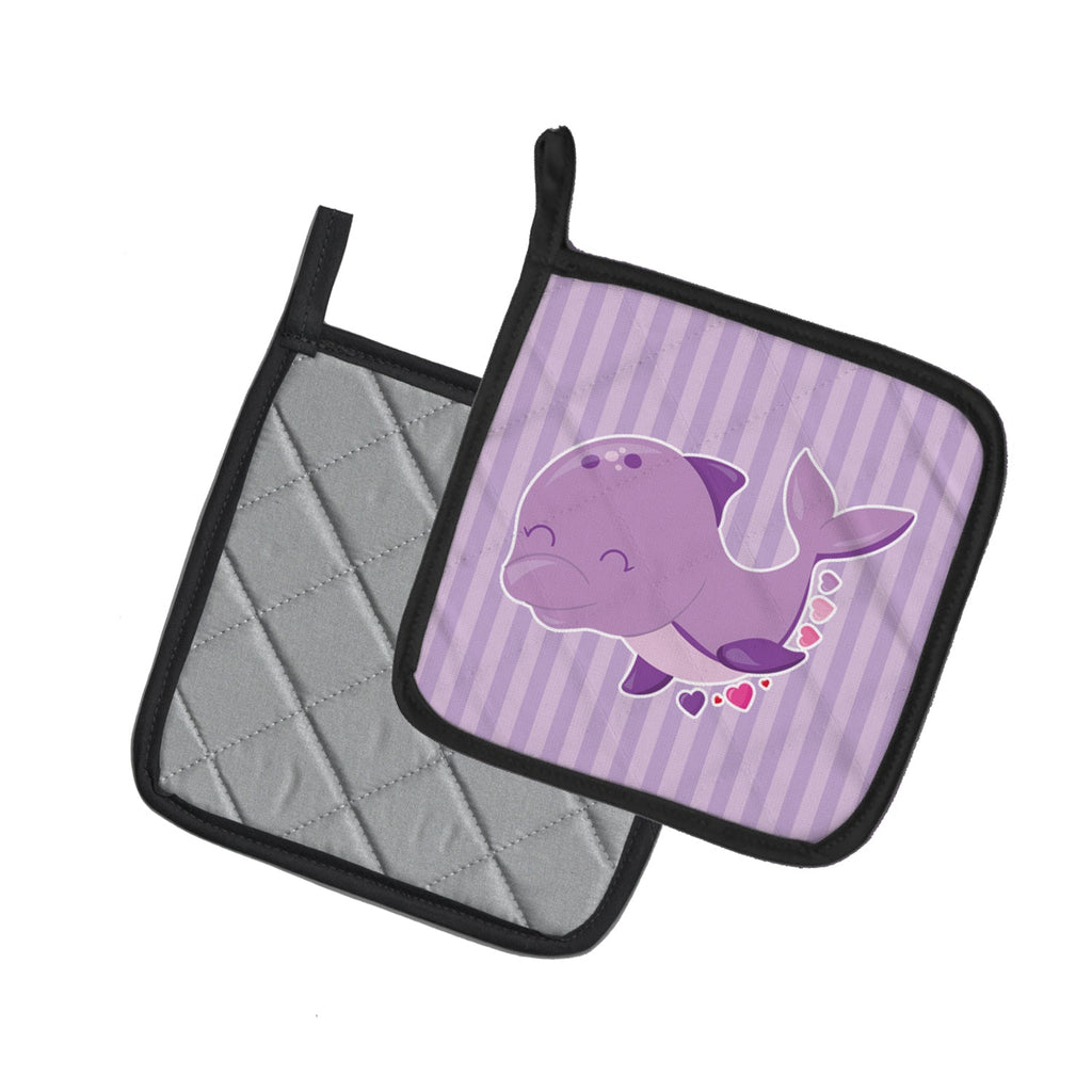 Purple Dolphin Pot Holder Set of 2 Heat Resistant Quilted Hot Pads 7.5 x 7.5 Inch, Insulated Kitchen Trivets for Cooking & Baking