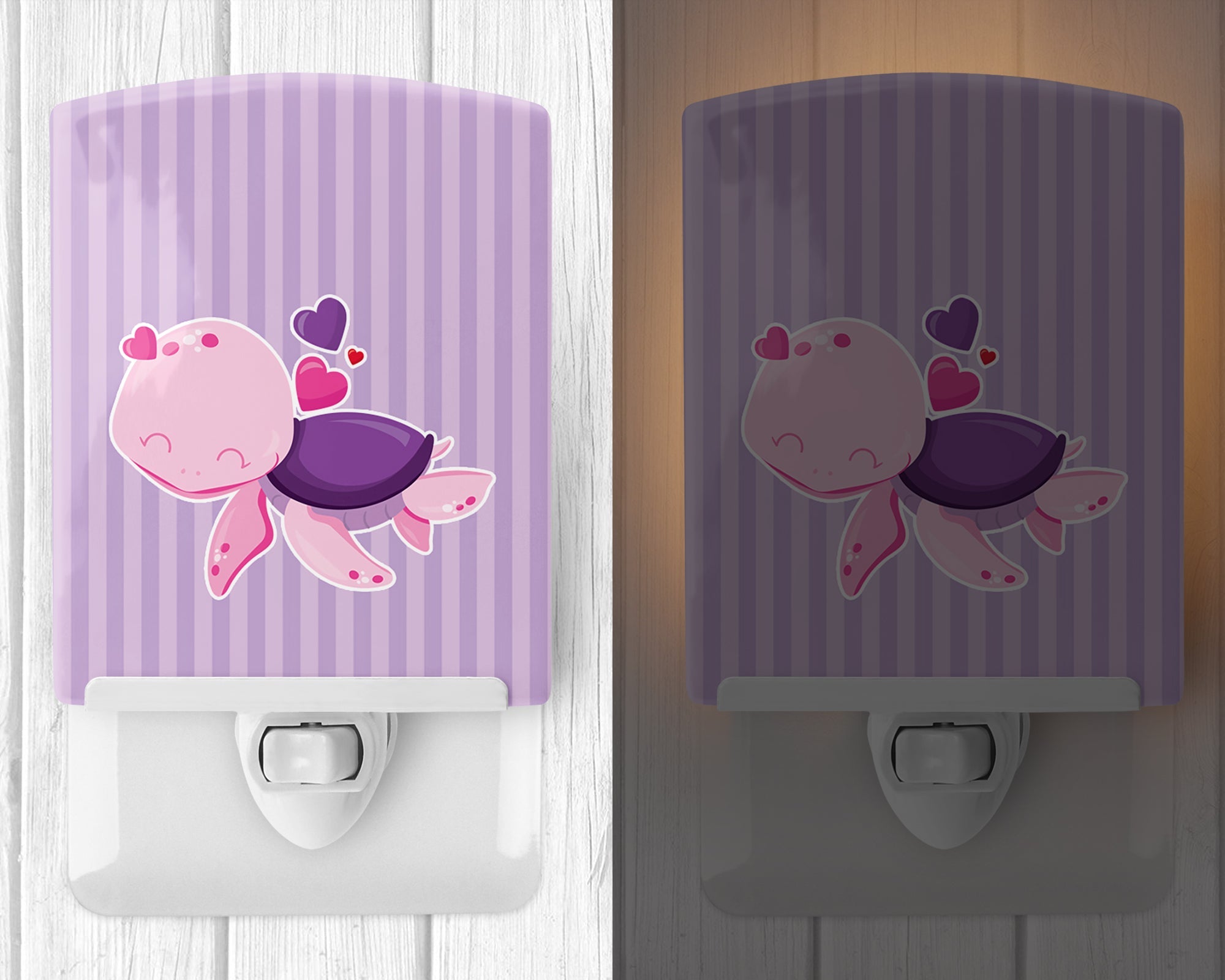 Pink and Purple Turtle Ceramic Night Light Compact, UL-Certified, Ideal for Bedroom, Bathroom, Nursery, Hallway, Kitchen, 6x4x3, Multicolor
