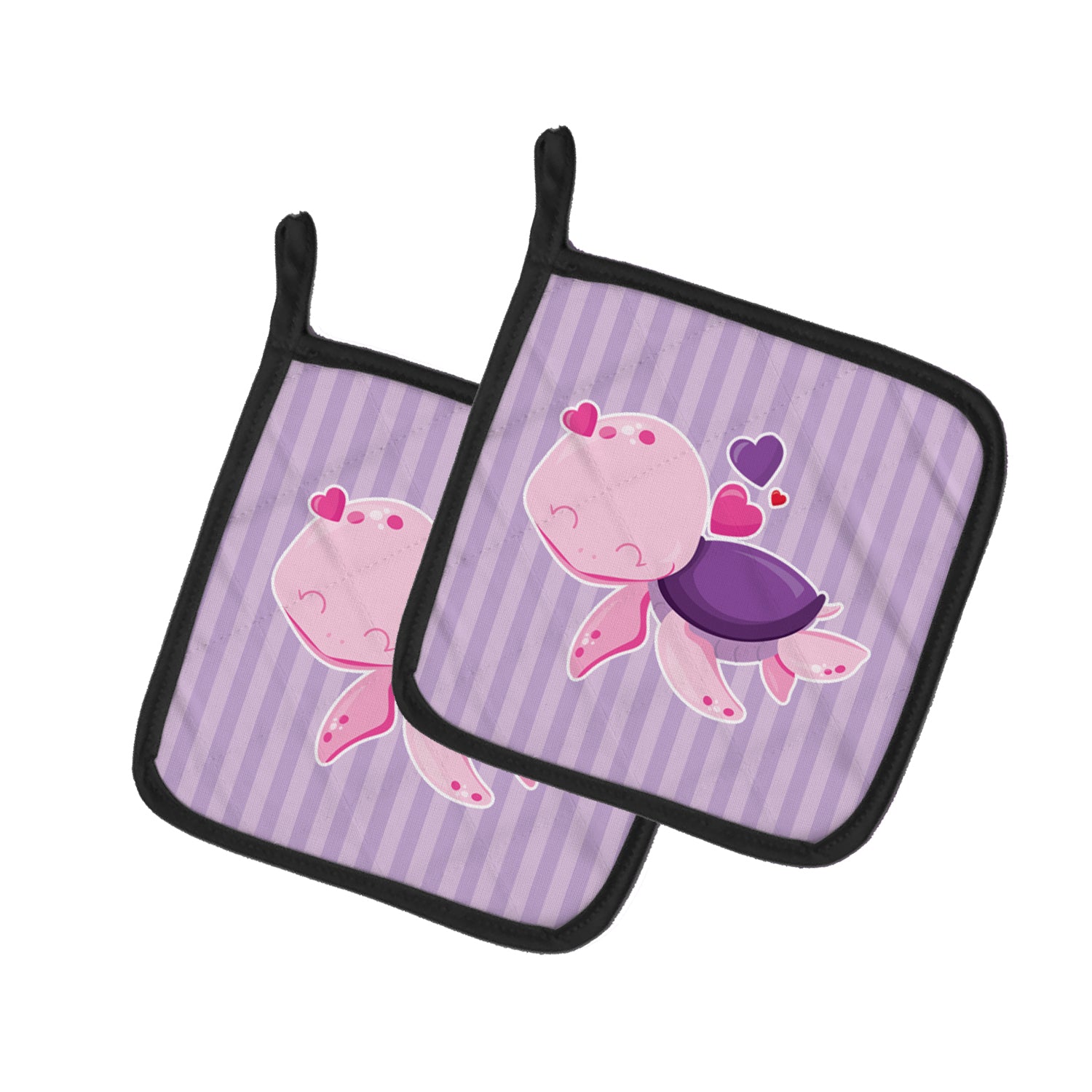 Pink and Purple Turtle Pot Holder Set of 2 Heat Resistant Quilted Hot Pads 7.5 x 7.5 Inch, Insulated Kitchen Trivets for Cooking & Baking