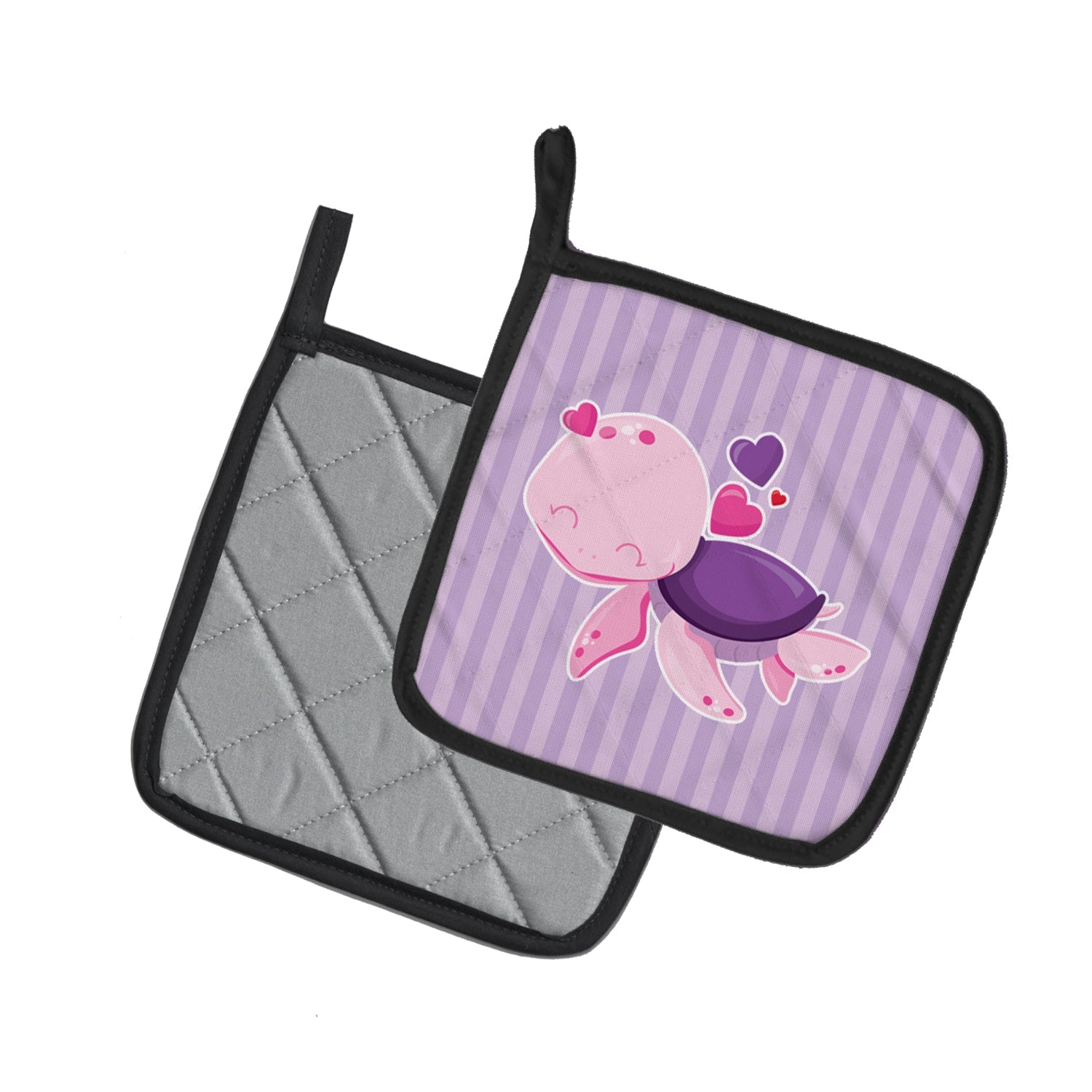 Pink and Purple Turtle Pot Holder Set of 2 Heat Resistant Quilted Hot Pads 7.5 x 7.5 Inch, Insulated Kitchen Trivets for Cooking & Baking