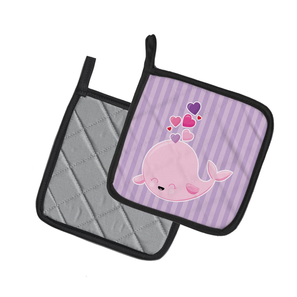 Pink Whale Pot Holder Set of 2 Heat Resistant Quilted Hot Pads 7.5 x 7.5 Inch, Insulated Kitchen Trivets for Cooking & Baking