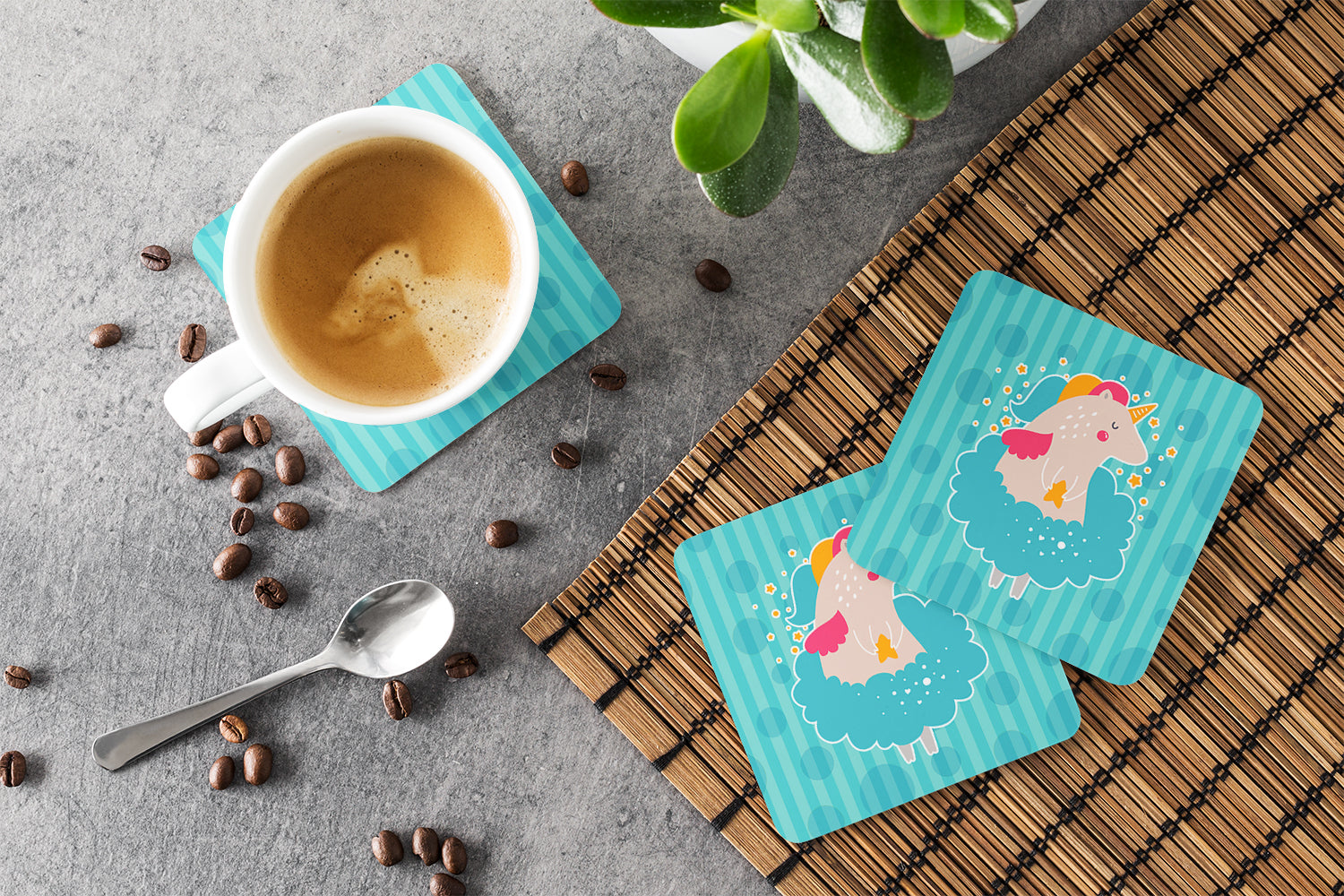 Unicorn Ballerina Foam Coasters Set of 4 Cup Coasters for Indoor Outdoor, Tabletop Protection, Anti Slip, Mouse pad Material